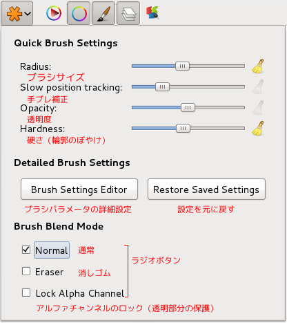 MyPaint 1.0 ブラシ設定ツール